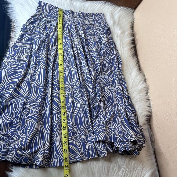 Effies Heart Leaf Print Jersey Circle Midi Skirt Pockets Retro Style Blue Size L - Picture 7 of 8